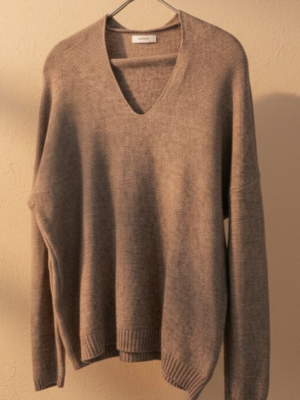 Korye Brown Hooded V-Neck Knit Sweater Medium Relaxed Fit Slouchy